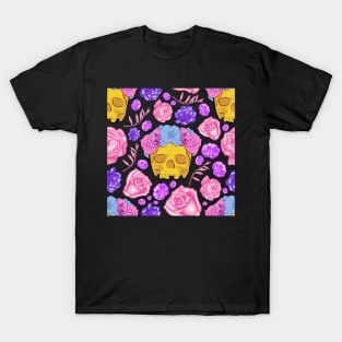 Cute Skull Print with Beautiful Flowers T-Shirt